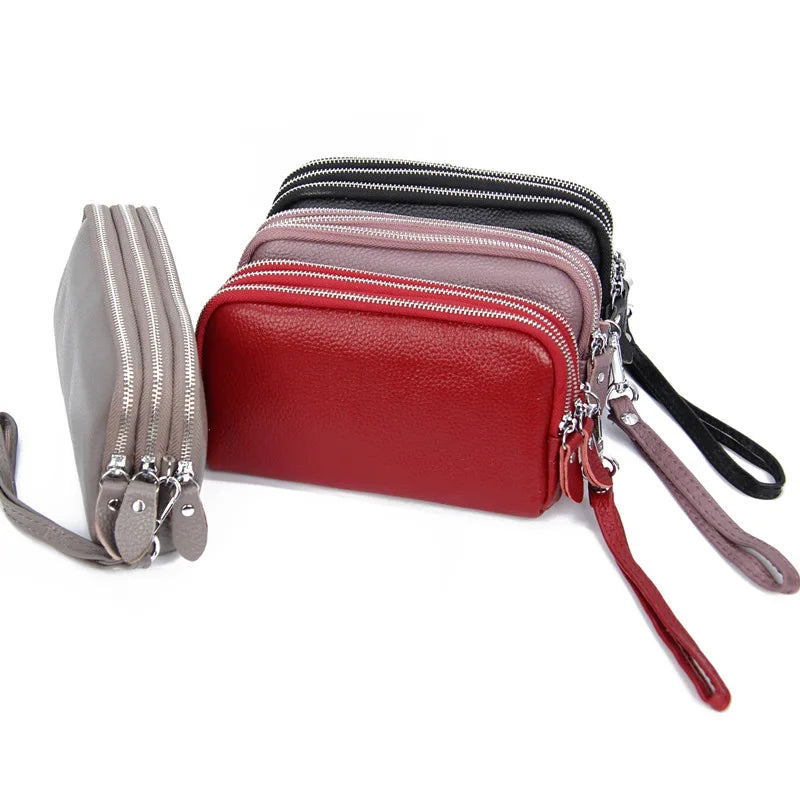 Arrive Women's Leather Wallets Casual Clutch Bags 3 Zippers Multifunction Purses