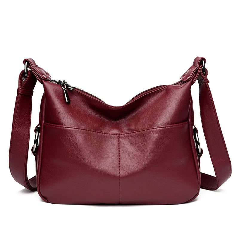 Red Crossbody Messenger Bag Soft Leather Casual Shoulder Bag