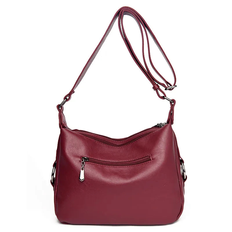 Red Crossbody Messenger Bag Soft Leather Casual Shoulder Bag