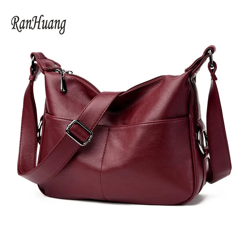 Red Crossbody Messenger Bag Soft Leather Casual Shoulder Bag