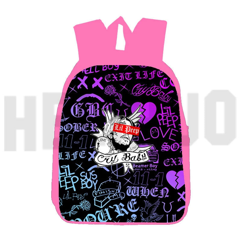 Lil Peep Anime LOVE Backpack Pink 16 Inch Softback Book Bag Mochila
