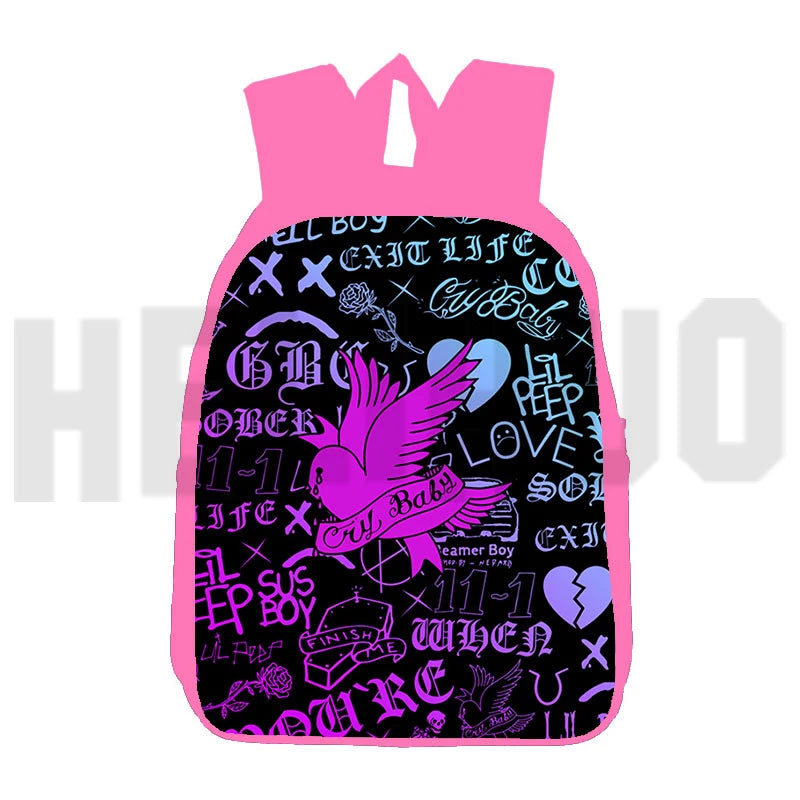 Lil Peep Anime LOVE Backpack Pink 16 Inch Softback Book Bag Mochila