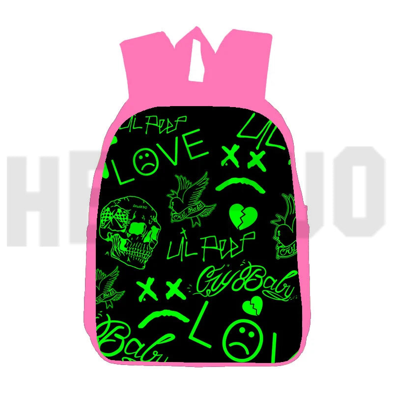 Lil Peep Anime LOVE Backpack Pink 16 Inch Softback Book Bag Mochila