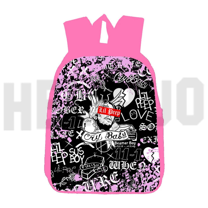Lil Peep Anime LOVE Backpack Pink 16 Inch Softback Book Bag Mochila