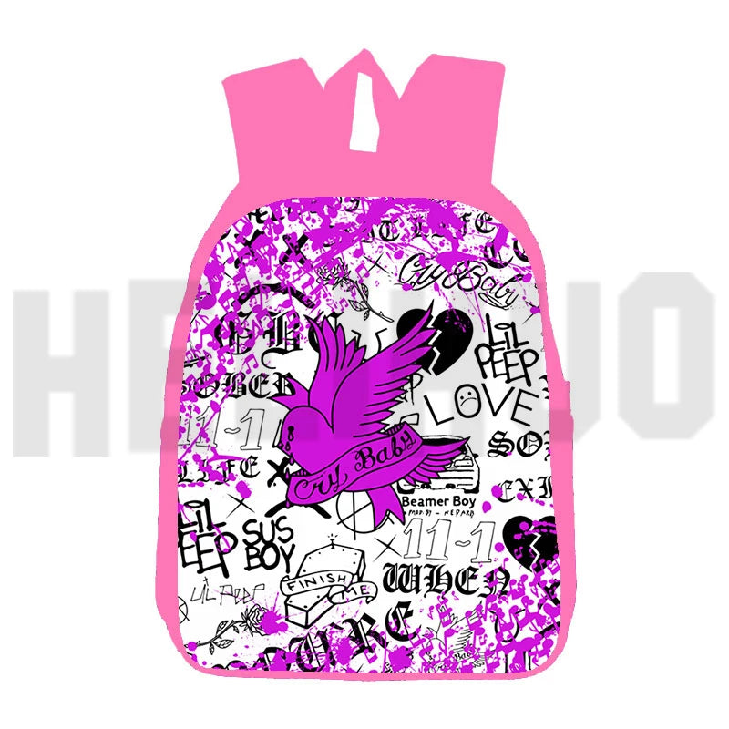 Lil Peep Anime LOVE Backpack Pink 16 Inch Softback Book Bag Mochila