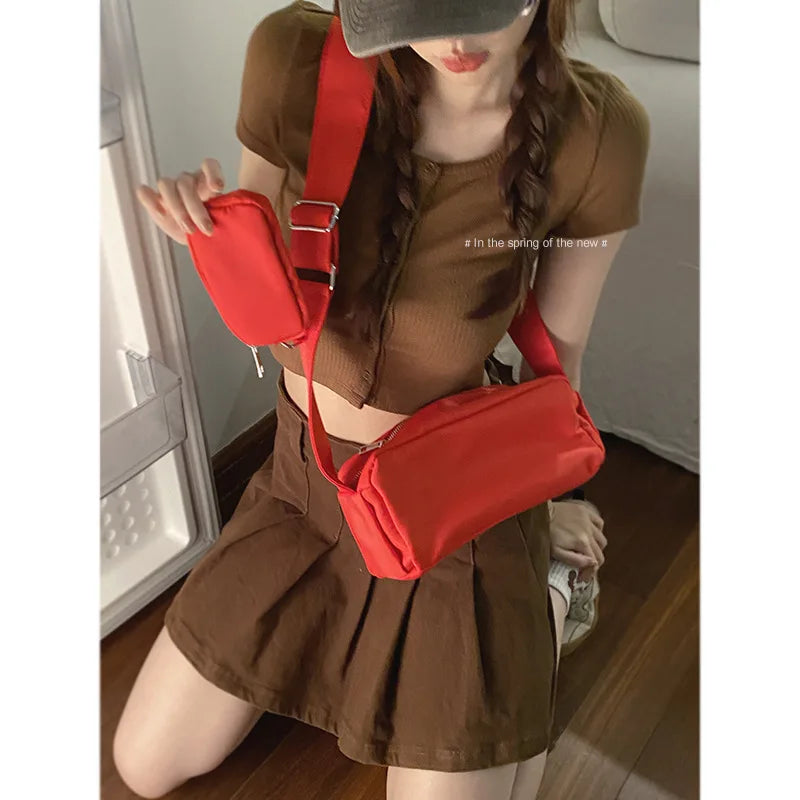 Red Bag Women's Nylon Bag Small Square Bag All-match One-shoulder Women's Bag