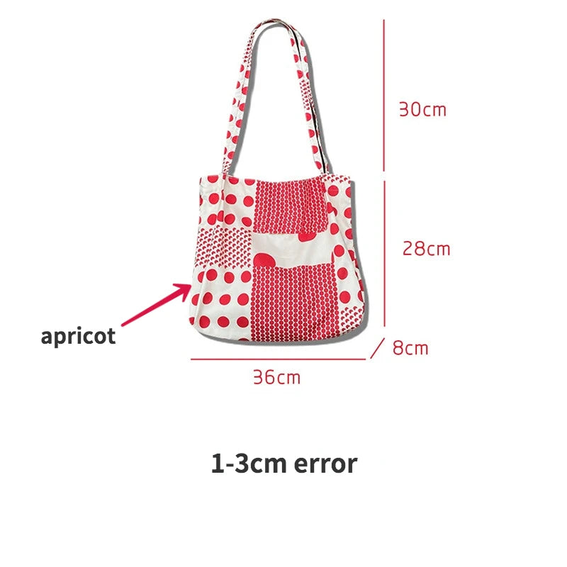 Red Polka Dot Women Shoulder Bag Thin Cotton Linen Large Capacity Handbag