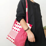 Red Polka Dot Women Shoulder Bag Thin Cotton Linen Large Capacity Handbag