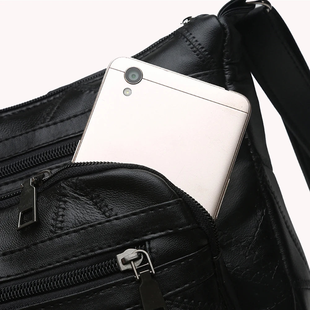 Retro Mother's Shoulder Handbags Casual PU Leather Braided Women's Messenger Bag