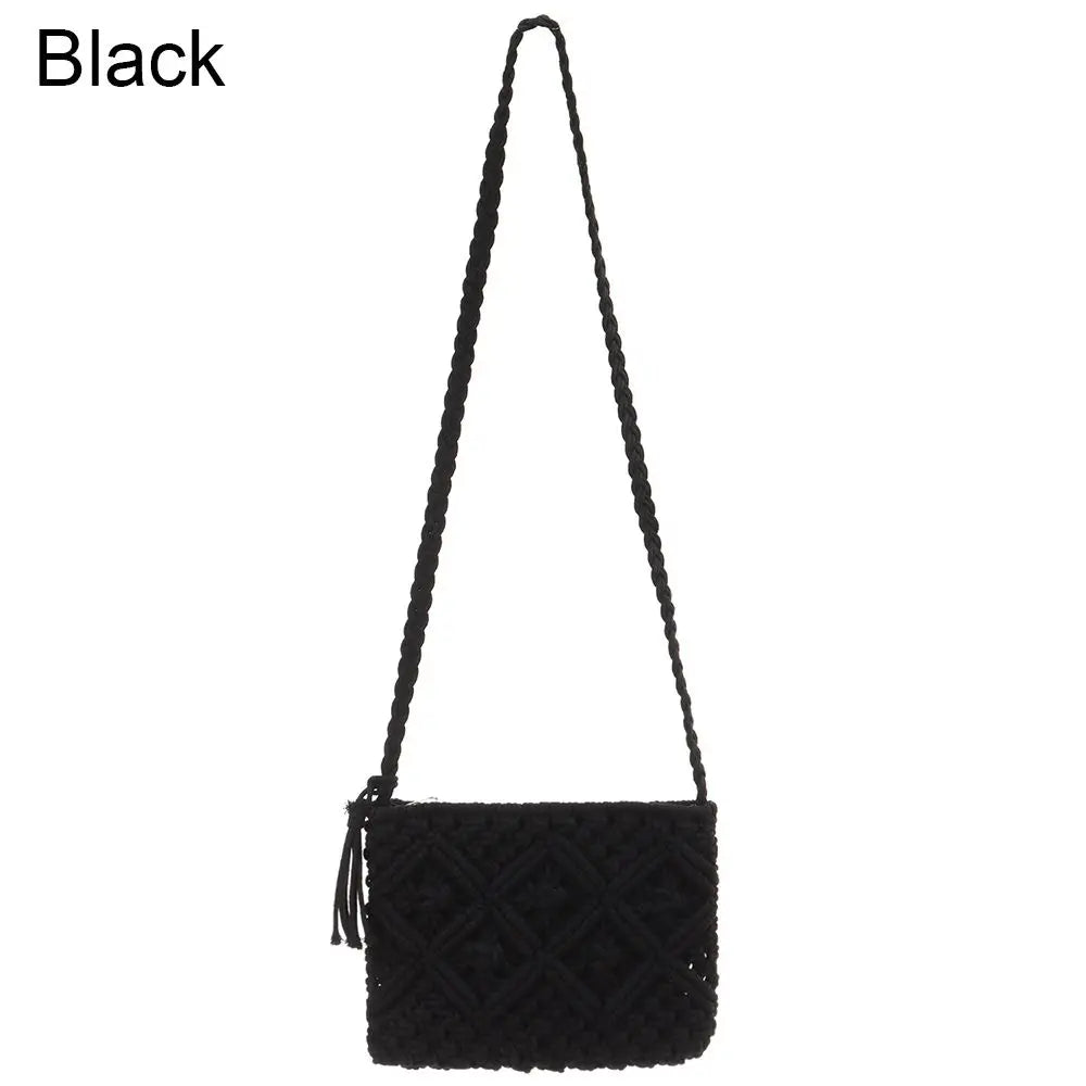 Boho Style Handwoven Crossbody Straw Shoulder Bag with Tassel Zipper