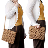 Boho Style Handwoven Crossbody Straw Shoulder Bag with Tassel Zipper