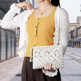 Boho Style Handwoven Crossbody Straw Shoulder Bag with Tassel Zipper