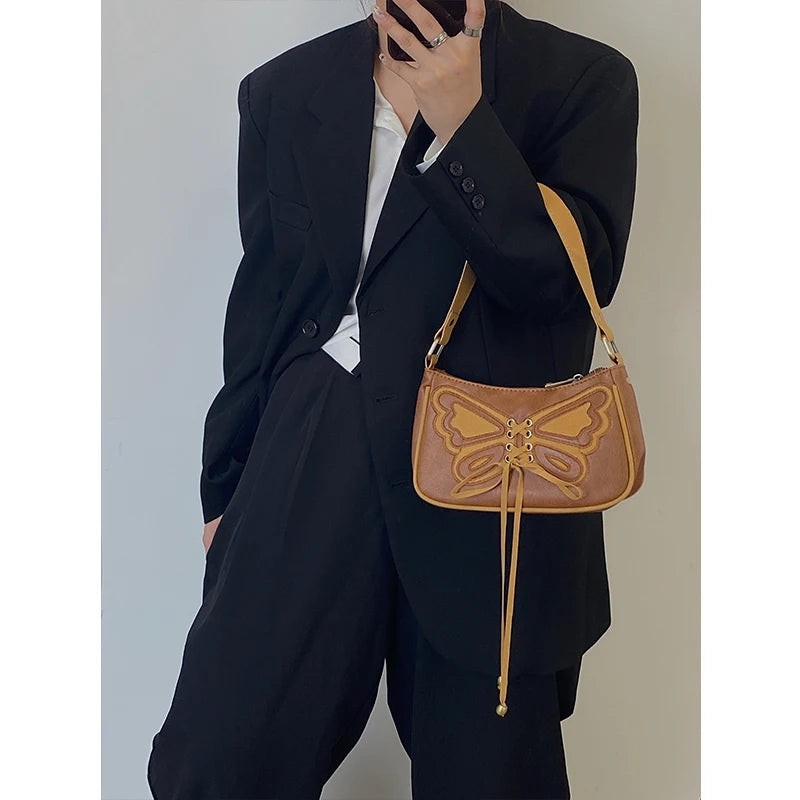 Retro Butterfly Underarm Bag for Women Girls Small Hobos Shoulder Bags