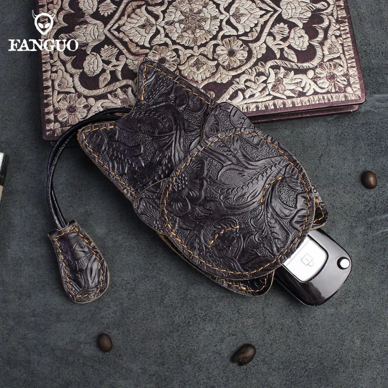 Retro Cat Pull Type Key Bag Leather Key Wallet Car Smart Holder