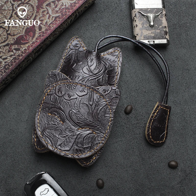 Retro Cat Pull Type Key Bag Leather Key Wallet Car Smart Holder