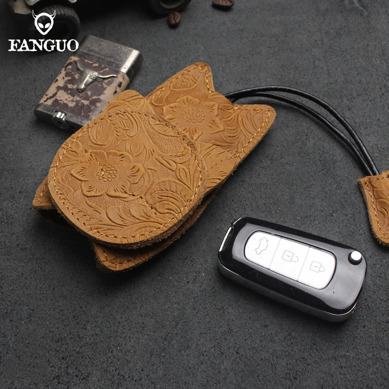 Retro Cat Pull Type Key Bag Leather Key Wallet Car Smart Holder