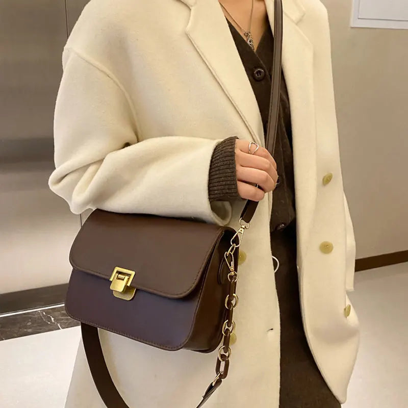 Retro Chain Strap Handbag Women Pu Leather Crossbody Bag