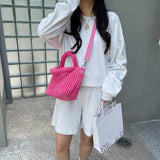 Corduroy Women's Bucket Shoulder Bag Solid Tote Purse Handbags