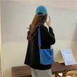 Corduroy Women's Bucket Shoulder Bag Solid Tote Purse Handbags
