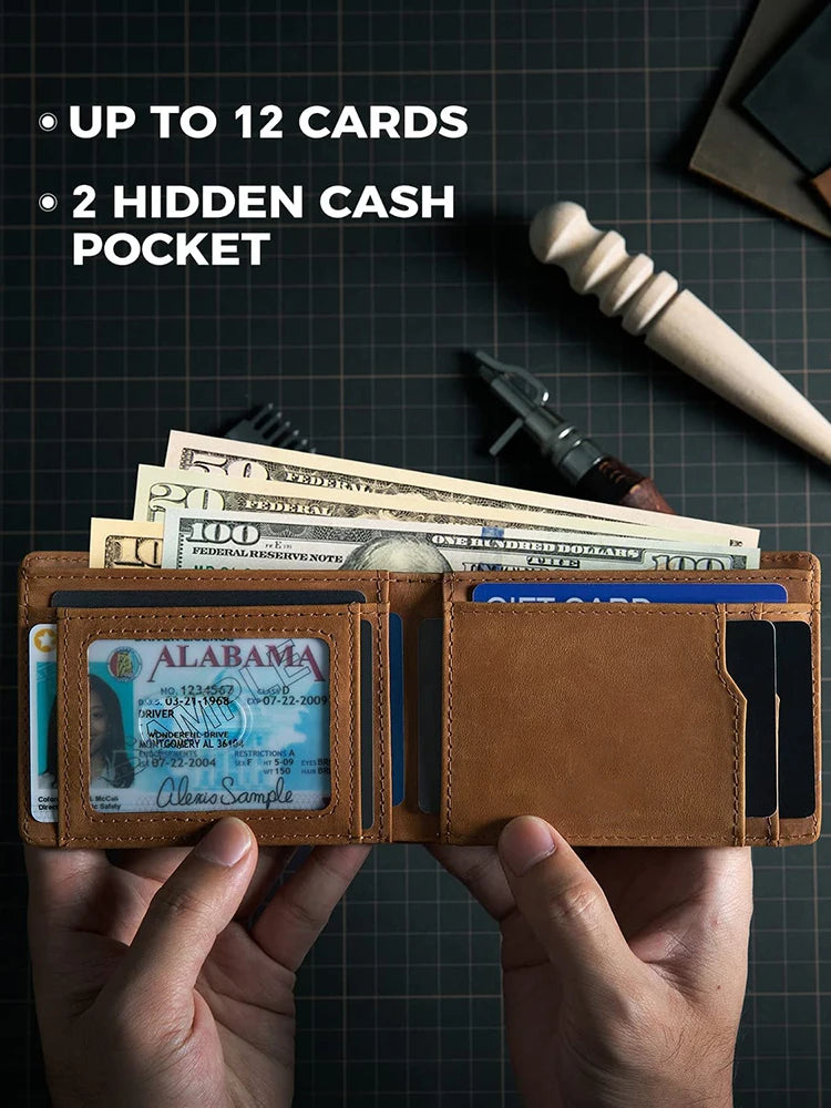 Retro Leather Dollar Clip Wallet with RFID Protection