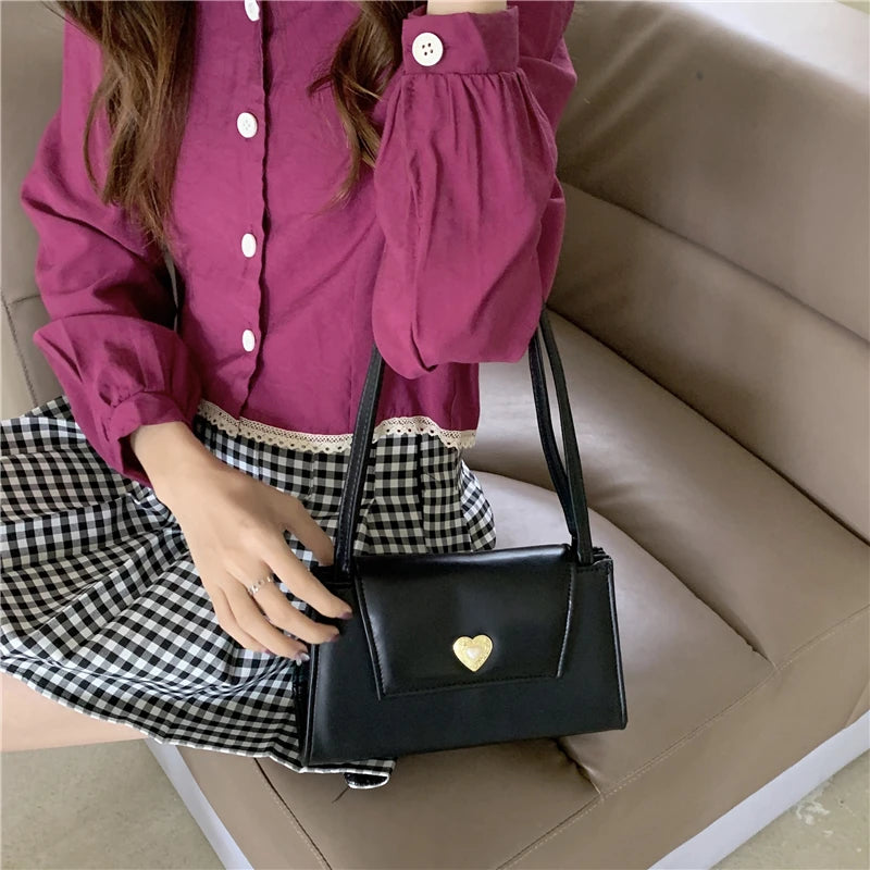 Vintage Women Love Shoulder Bag PU Leather Small Tote Handbags