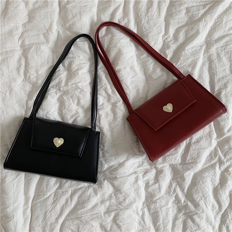 Vintage Women Love Shoulder Bag PU Leather Small Tote Handbags