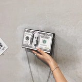 Retro Dollar Pattern Box Leather Clutch Bag Chain Purse Shoulder Bag