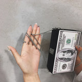 Retro Dollar Pattern Box Leather Clutch Bag Chain Purse Shoulder Bag