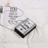 Retro Dollar Pattern Box Leather Clutch Bag Chain Purse Shoulder Bag