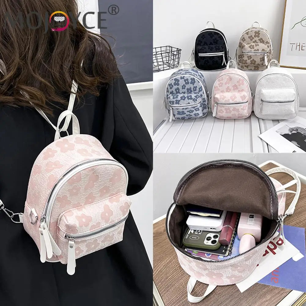 Retro Flower Backpacks Nylon Small School Bookbag for Women Students