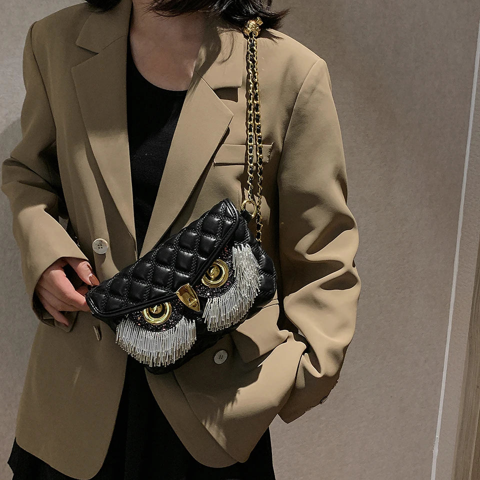 Retro Owl Shoulder Purse Chain Crossbody Bag for Woman Girls