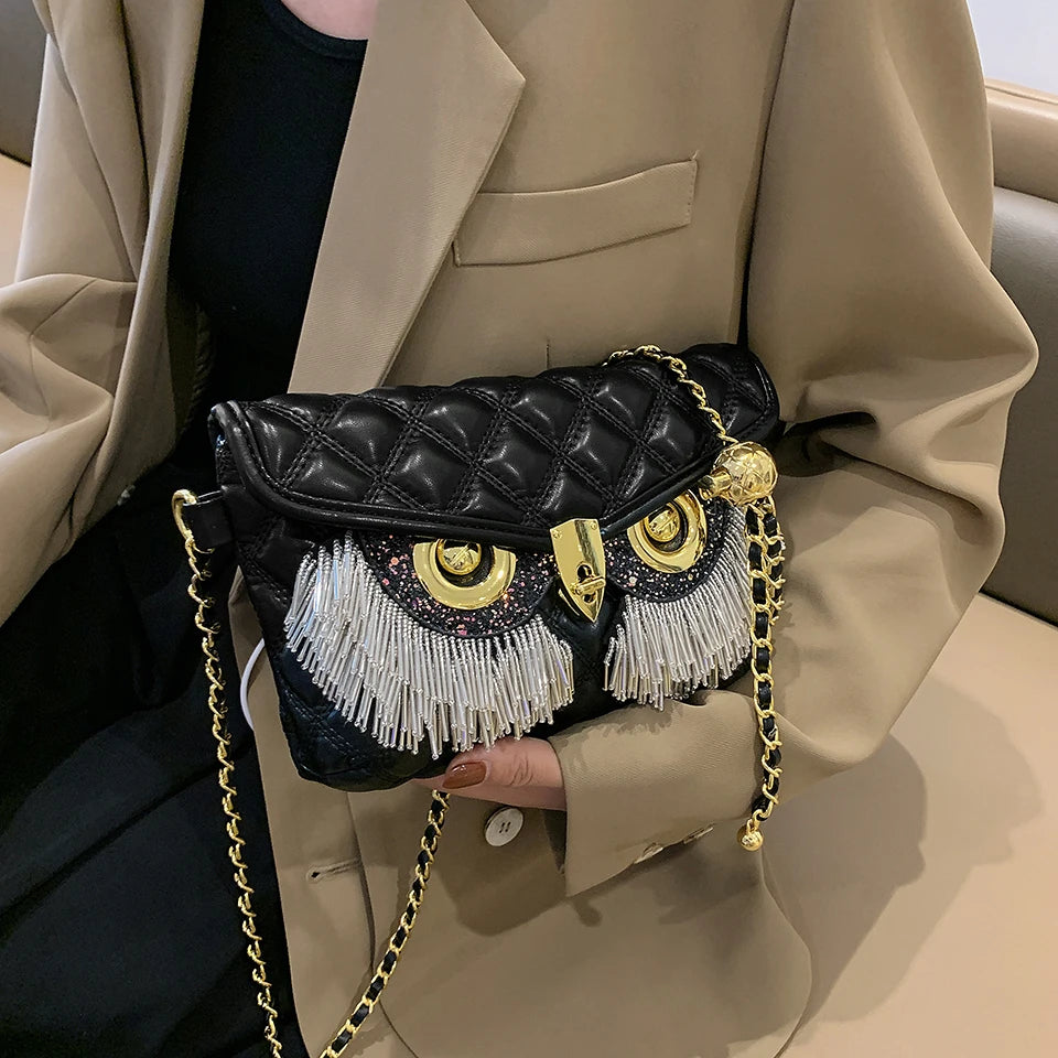 Retro Owl Shoulder Purse Chain Crossbody Bag for Woman Girls