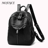 Retro Solid Rucksack Large Zipper Backpack PU Leather School Knapsack