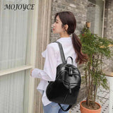 Retro Solid Rucksack Large Zipper Backpack PU Leather School Knapsack