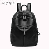 Retro Solid Rucksack Large Zipper Backpack PU Leather School Knapsack