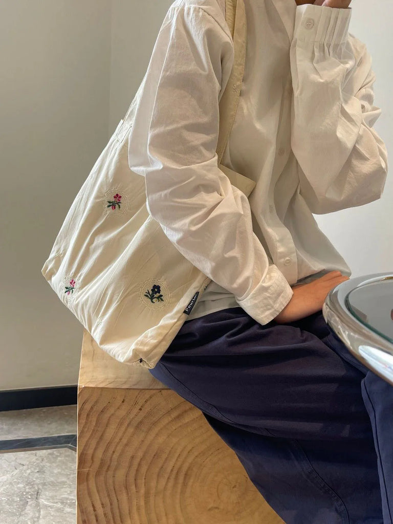 Retro Floral Embroidery Shoulder Bags Large Capacity Canvas Bag