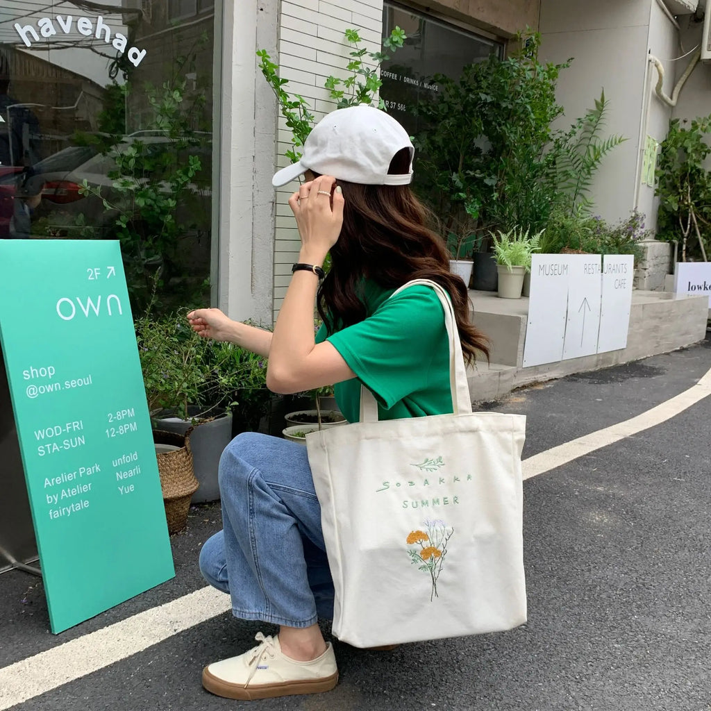 Flower Embroidery Shoulder Bag Floral Ladies Tote Handbag