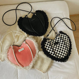 Heart-shaped Shoulder Bag for Women Plush Crossbody Handbag