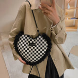 Heart-shaped Shoulder Bag for Women Plush Crossbody Handbag