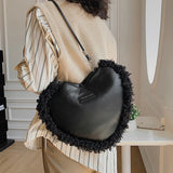 Heart-shaped Shoulder Bag for Women Plush Crossbody Handbag