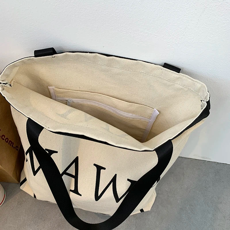 Retro Letter Shoulder Bags Women Canvas Shopping School Student All-match