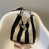 Striped Canvas Shoulder Bag Vintage Style Large Capacity Retro Handbag