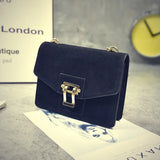 Vintage Metal Chains Hasp Nubuck Leather Shoulder Bag