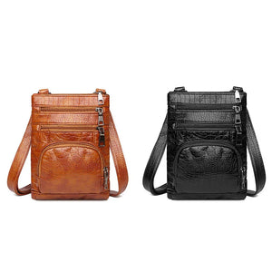 Retro Mini Women Shoulder Bag Brown PU Leather Handbag Multi-pockets