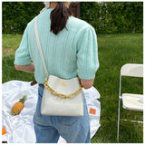 Retro Personality Women's Bucket Bag Chain Handle Solid Texture Bag