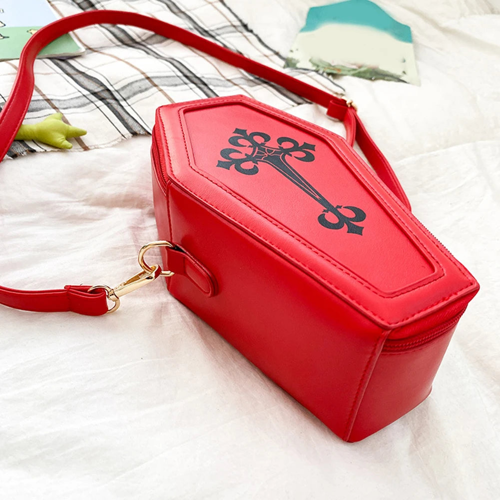 Coffin Shape Gothic Crossbody Handbag PU Leather Shoulder Messenger Bag