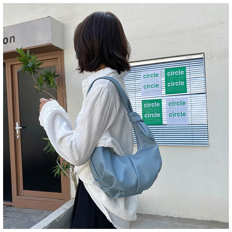 Retro Shoulder Bag Solid Texture Shoulder Dumpling Bag Handbag
