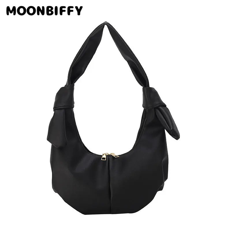 Retro Shoulder Bag Solid Texture Shoulder Dumpling Bag Handbag