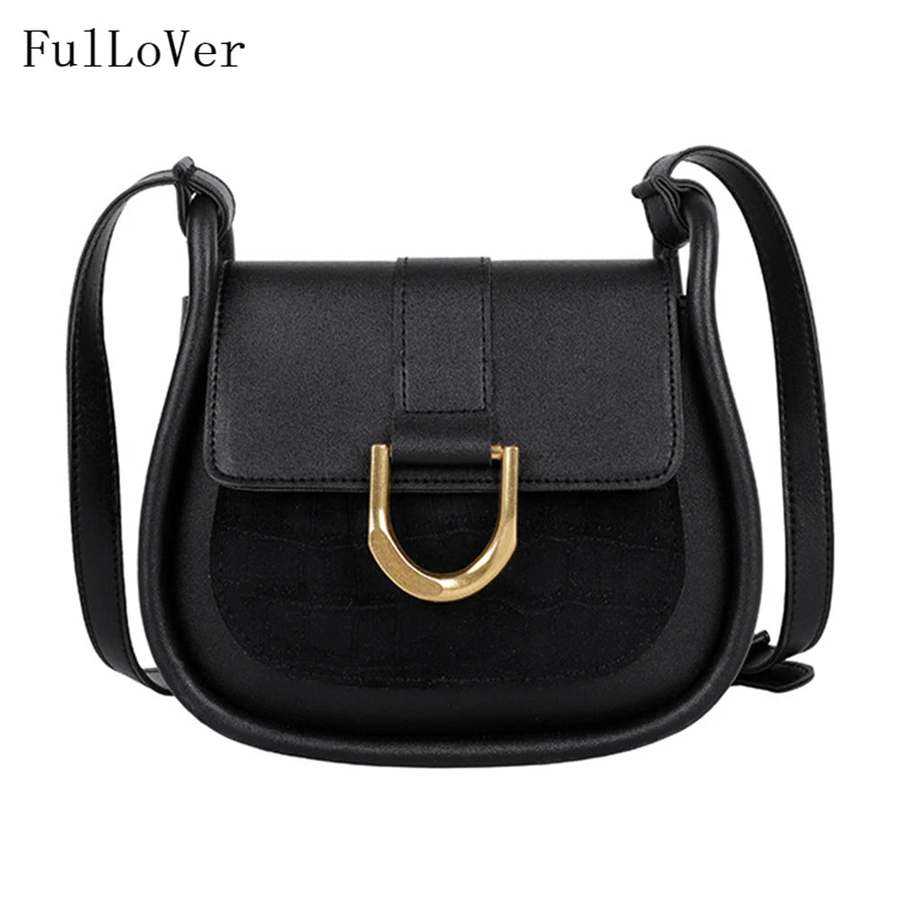 Contrasting Colors Shoulder Bag Retro Style Saddle Bag