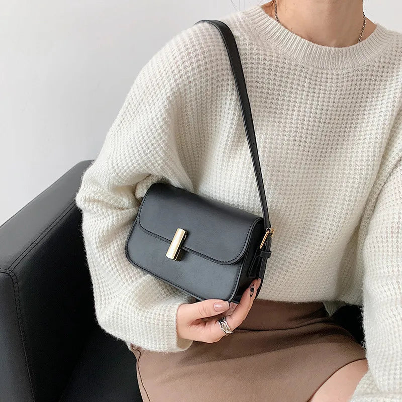 Retro Solid Women's Shoulder Bag PU Leather Small Square Bag